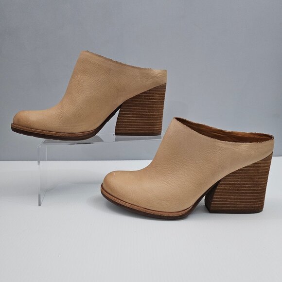 Kork Ease Challis Mules Womens 10 Tan Leather Casual Slip On Stacked Block Heel - Picture 2 of 13